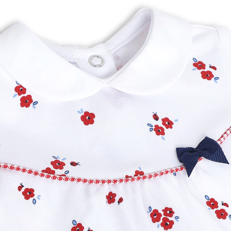 Girls White and Red Printed Leg Opening Babysuit image number 2
